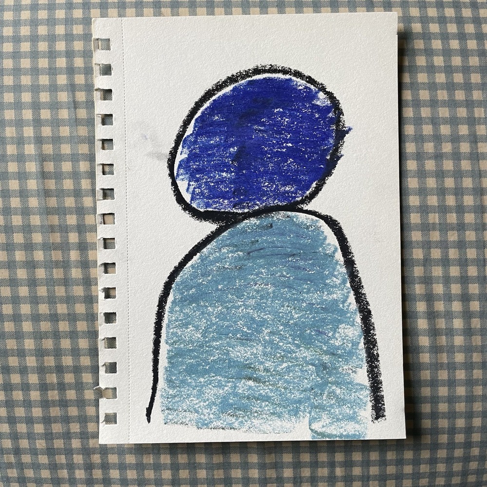 OMAN Hosea Original Crayon Drawing Outsider Art Minimalist Portrait 5.5x8.5